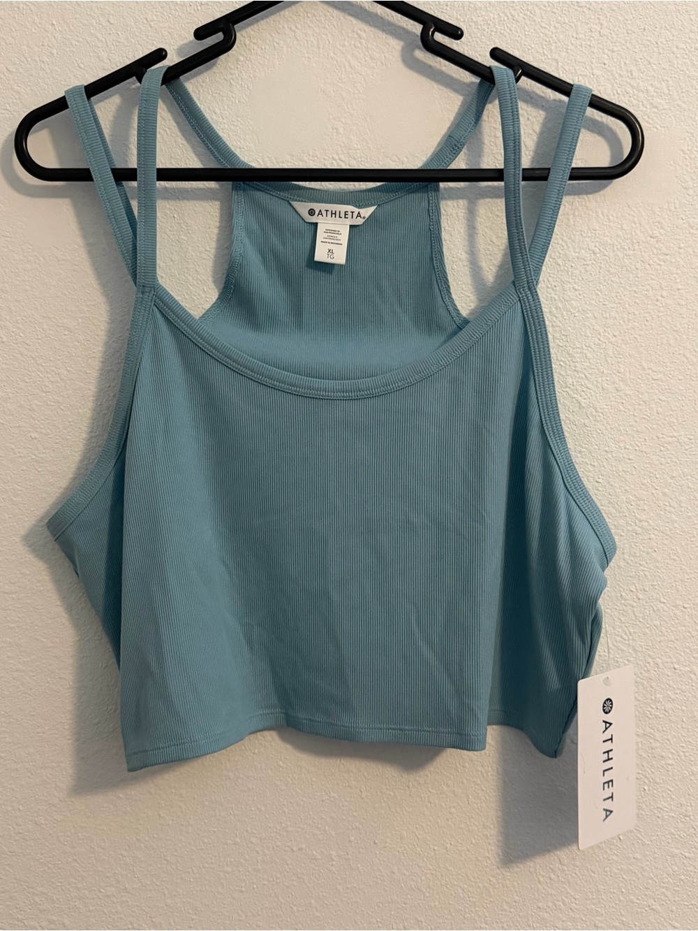 Athleta Double-Strap Ribbed Cropped Tank in Dusty Blue